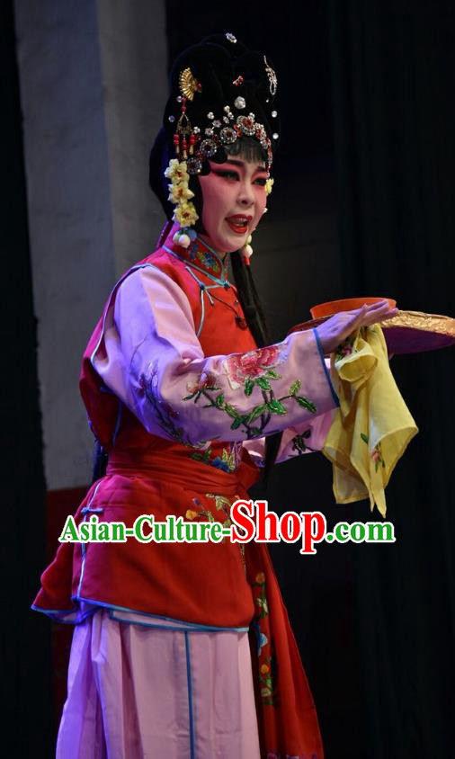 Chinese Jin Opera Maid Lady Garment Costumes and Headdress Red Book Sword Traditional Shanxi Opera Xiaodan Apparels Servant Girl Liu Er Dress