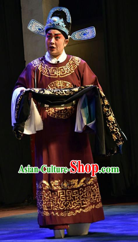 Red Book Sword Chinese Shanxi Opera Xiaosheng Apparels Costumes and Headpieces Traditional Jin Opera Young Male Garment Official Gao Zhen Clothing