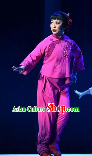Chinese Jin Opera Country Woman Garment Costumes and Headdress The Red Sorghum Traditional Shanxi Opera Diva Jiu Er Apparels Village Female Dress