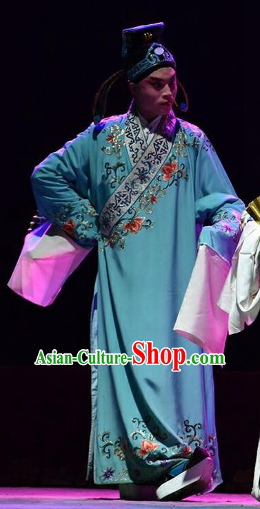 Hua Tian Cuo Chinese Shanxi Opera Xiaosheng Apparels Costumes and Headpieces Traditional Jin Opera Young Male Garment Scholar Bian Ji Clothing