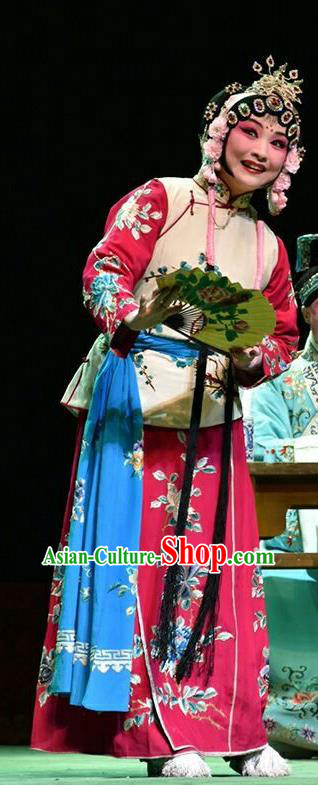 Chinese Jin Opera Servant Girl Garment Costumes and Headdress Hua Tian Cuo Traditional Shanxi Opera Xiaodan Apparels Maid Lady Chun Lan Dress