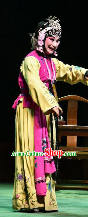 Chinese Jin Opera Xiaodan Garment Costumes and Headdress Hua Tian Cuo Traditional Shanxi Opera Maid Lady Chun Lan Apparels Servant Girl Dress