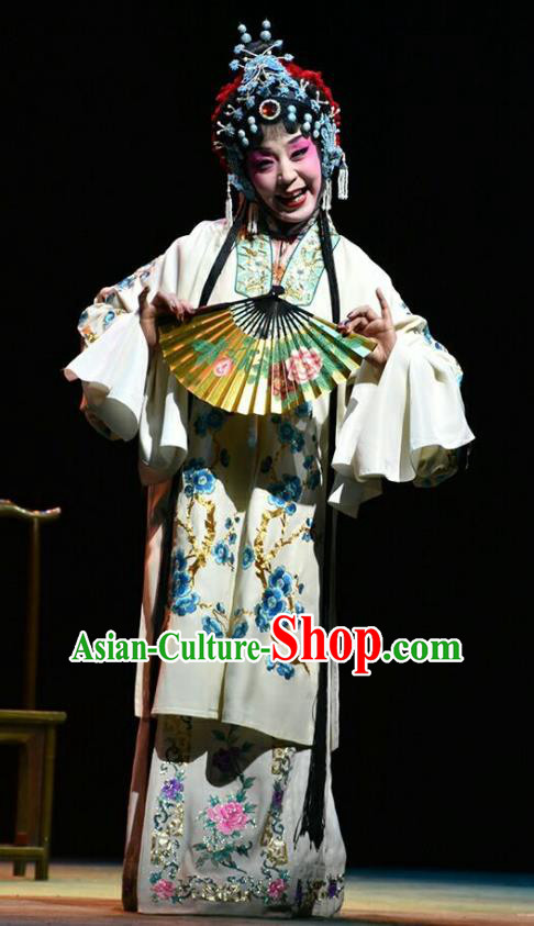 Chinese Jin Opera Actress Zhou Yulou Garment Costumes and Headdress Hua Tian Cuo Traditional Shanxi Opera Young Lady Apparels Hua Tan White Dress