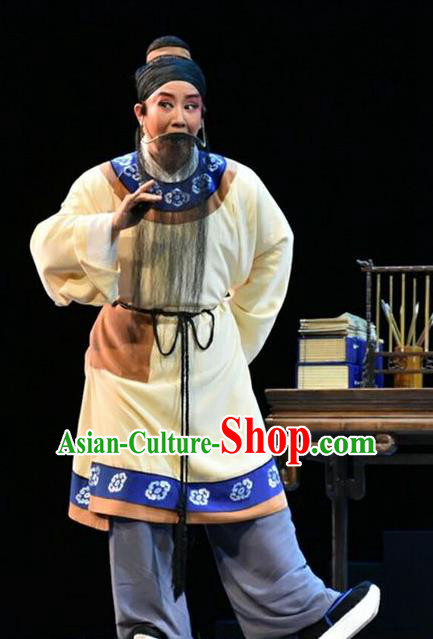 Fan Jin Zhong Ju Chinese Shanxi Opera Elderly Scholar Apparels Costumes and Headpieces Traditional Jin Opera Laosheng Garment Old Man Clothing