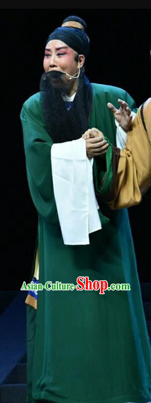 Fan Jin Zhong Ju Chinese Shanxi Opera Old Man Apparels Costumes and Headpieces Traditional Jin Opera Laosheng Garment Elderly Scholar Green Clothing
