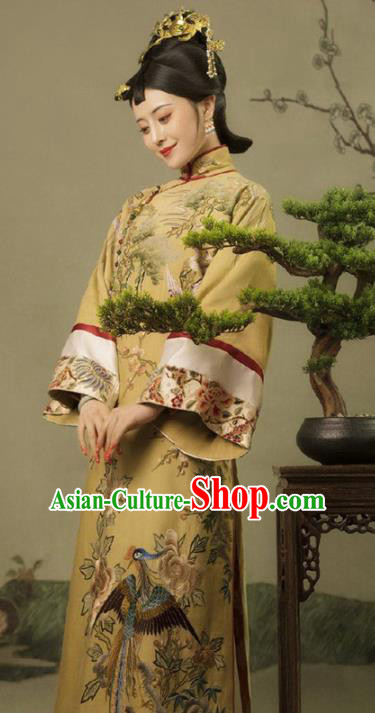 Chinese Traditional Qing Dynasty Imperial Consort Historical Costumes Ancient Royal Queen Hanfu Dress Manchu Empress Apparels and Headpieces Complete Set