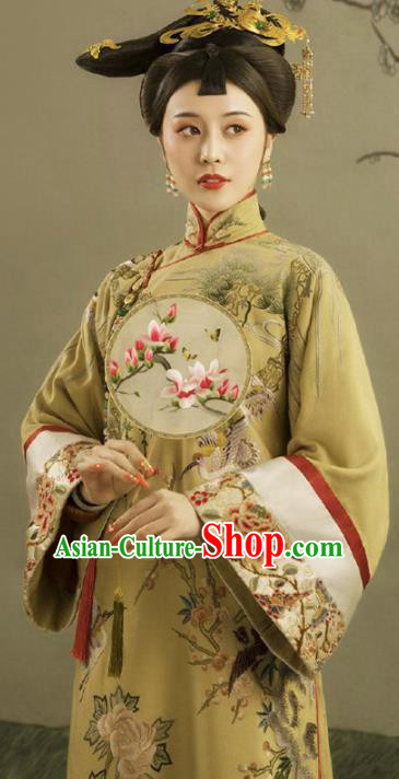 Chinese Traditional Qing Dynasty Imperial Consort Historical Costumes Ancient Royal Queen Hanfu Dress Manchu Empress Apparels and Headpieces Complete Set
