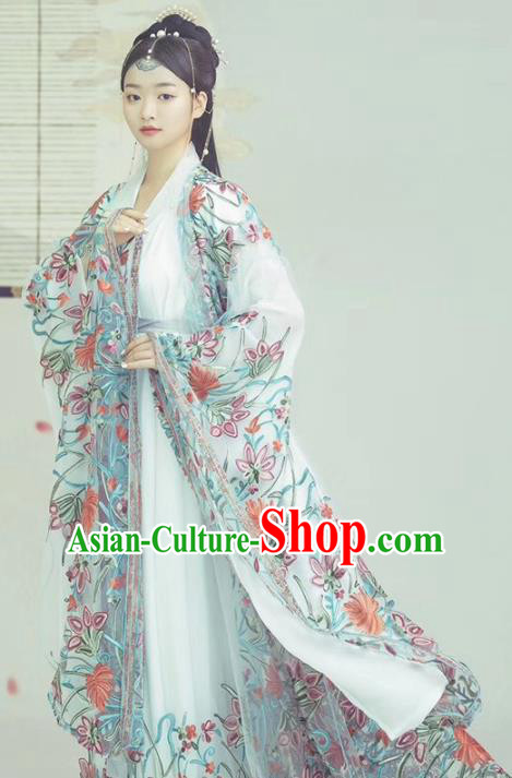 Chinese Traditional Drama Goddess Historical Costumes Ancient Royal Princess Hanfu Dress Apparels and Headpieces for Women