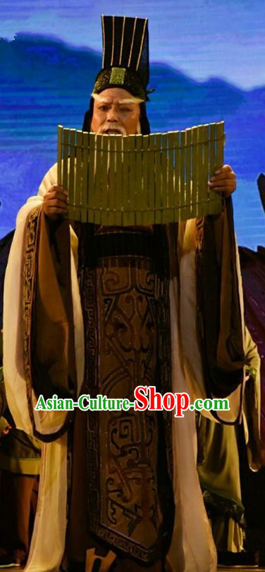 Qing Ming Chinese Shanxi Opera Laosheng Apparels Costumes and Headpieces Traditional Jin Opera Elderly Male Garment Prime Minister Clothing