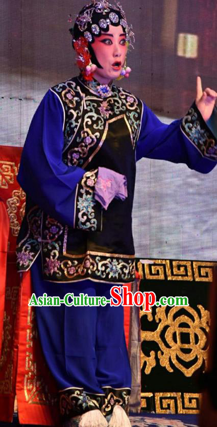 Chinese Jin Opera Country Woman Garment Costumes and Headdress Bai Tu Ji Traditional Shanxi Opera Sisters in Law Apparels Young Mistress Dress