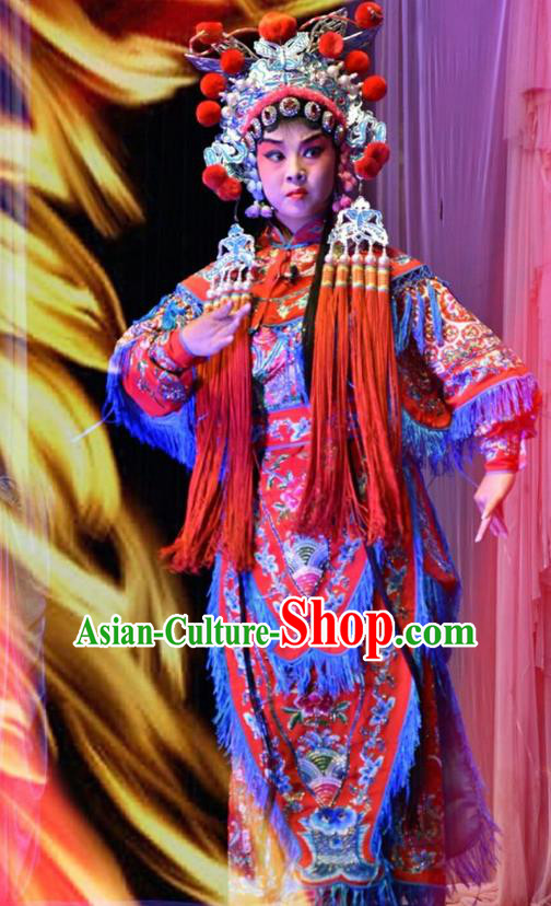 Chinese Jin Opera Female General Garment Costumes and Headdress Yi Pu Zhong Hun Traditional Shanxi Opera Martial Woman Apparels Wudan Dress