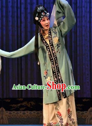 Chinese Jin Opera Actress Garment Costumes and Headdress Yi Pu Zhong Hun Traditional Shanxi Opera Diva Cao Yulian Apparels Distress Maiden Dress