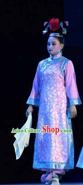 Chinese Jin Opera Court Maid Garment Costumes and Headdress Lian Li Yu Chenglong Traditional Shanxi Opera Palace Lady Apparels Figurant Dress
