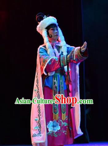 Chinese Jin Opera Uighur Princess Garment Costumes and Headdress Fenyang King Traditional Shanxi Opera Young Female Apparels Actress Dress