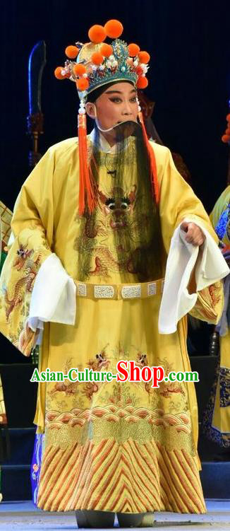 Fenyang King Chinese Shanxi Opera Tang Dynasty Emperor Apparels Costumes and Headpieces Traditional Jin Opera Laosheng Garment Monarch Clothing