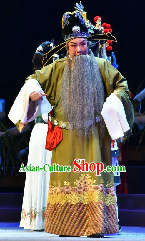 Fenyang King Chinese Shanxi Opera Laosheng Apparels Costumes and Headpieces Traditional Jin Opera Elderly Male Garment Tang Dynasty Minister Clothing