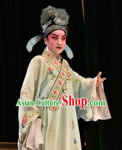 Tears in Suzhou Chinese Shanxi Opera Scholar Apparels Costumes and Headpieces Traditional Jin Opera Xiaosheng Garment Childe Zhang Qingyun Clothing