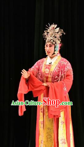 Chinese Jin Opera Young Mistress Garment Costumes and Headdress Tears in Suzhou Traditional Shanxi Opera Dame Jiang Suqin Apparels Actress Red Dress