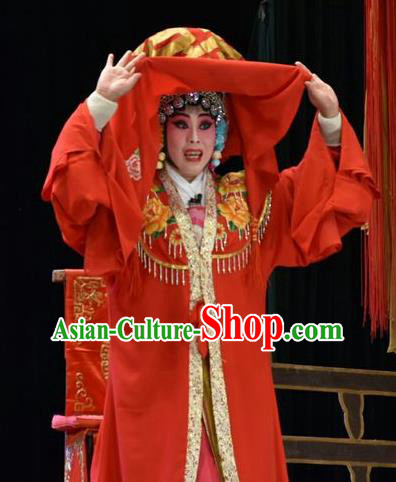 Chinese Jin Opera Bride Garment Costumes and Headdress Tears in Suzhou Traditional Shanxi Opera Actress Apparels Young Mistress Jiang Suqin Dress