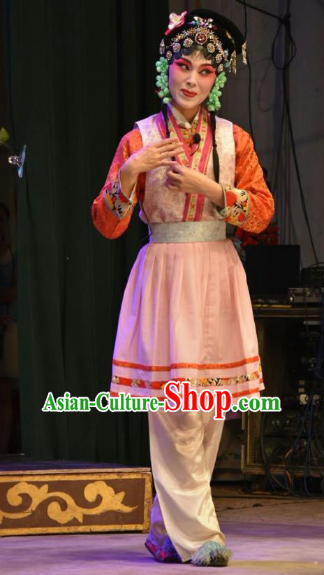 Chinese Jin Opera Village Girl Xiu Gu Garment Costumes and Headdress Shen Gong Qing Hun Traditional Shanxi Opera Young Lady Apparels Xiaodan Dress