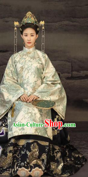 Chinese Traditional Drama Royal Queen Hanfu Dress Ancient Apparels Ming Dynasty Imperial Empress Historical Costumes and Headdress Complete Set