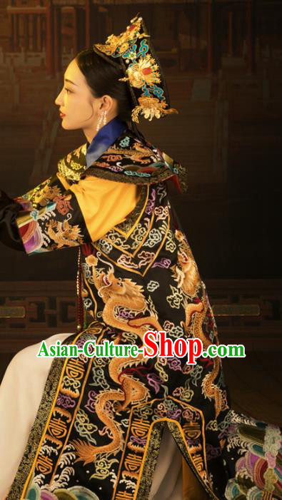 Chinese Drama Ancient Manchu Queen Hanfu Dress Apparels Traditional Qing Dynasty Royal Empress Historical Costumes and Headdress Complete Set
