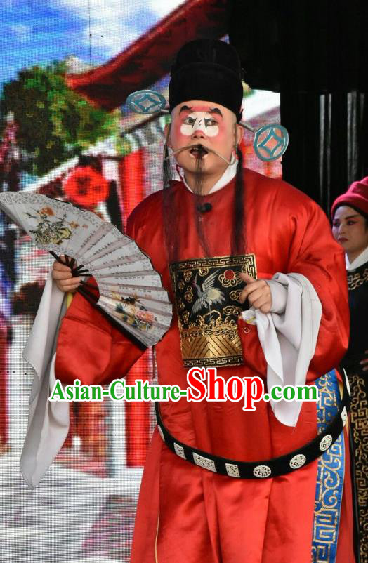 Long Hu Feng Yun Chinese Shanxi Opera Official Apparels Costumes and Headpieces Traditional Jin Opera Magistrate Garment Clown Clothing