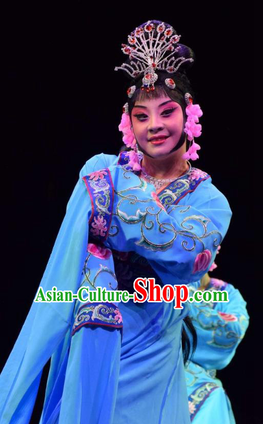 Chinese Jin Opera Palace Lady Garment Costumes and Headdress Guan Gong Traditional Shanxi Opera Xiaodan Apparels Dance Blue Dress