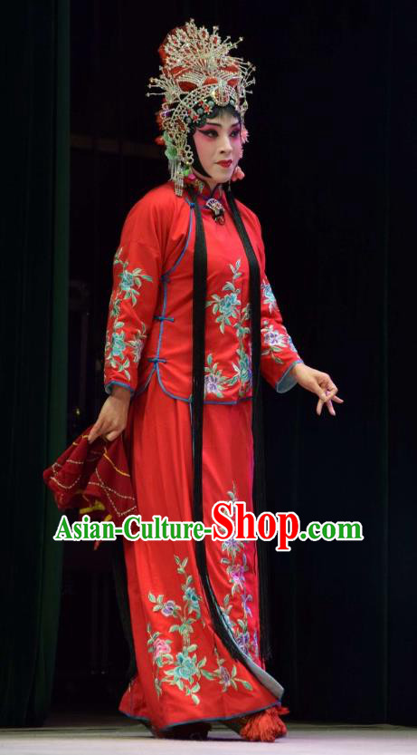 Chinese Jin Opera Hua Tan Garment Costumes and Headdress Xi Rong Gui Traditional Shanxi Opera Actress Apparels Diva Cui Xiuying Red Dress