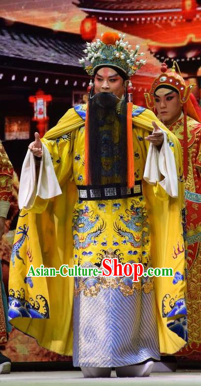 Big Feet Empress Chinese Shanxi Opera Emperor Apparels Costumes and Headpieces Traditional Jin Opera Elderly Male Garment Monarch Zhu Yuanzhang Clothing