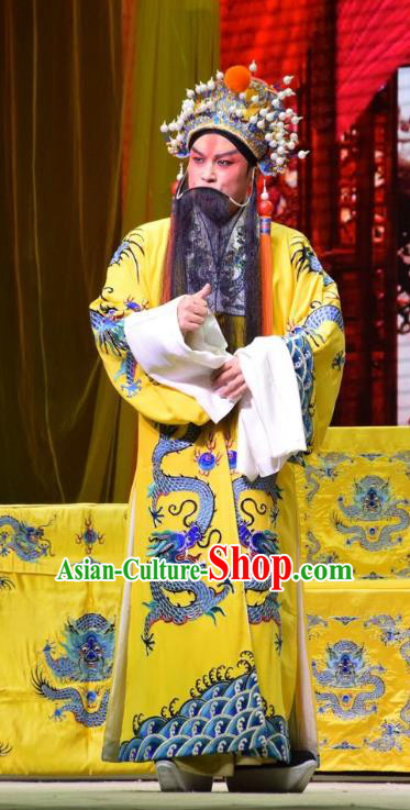 Big Feet Empress Chinese Shanxi Opera Monarch Zhu Yuanzhang Apparels Costumes and Headpieces Traditional Jin Opera Elderly Male Garment Emperor Clothing