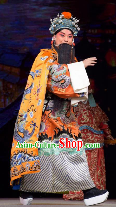 Big Feet Empress Chinese Shanxi Opera Laosheng Apparels Costumes and Headpieces Traditional Jin Opera Lord Zhu Yuanzhang Garment Emperor Clothing