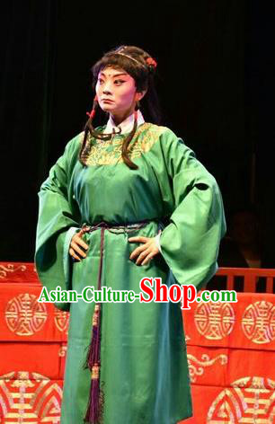 The Lotus Lantern Chinese Shanxi Opera Wa Wa Sheng Apparels Costumes and Headpieces Traditional Jin Opera Young Boy Garment Liu Chenxiang Green Clothing