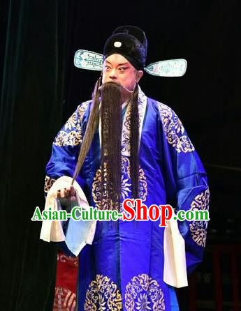 The Lotus Lantern Chinese Shanxi Opera Laosheng Apparels Costumes and Headpieces Traditional Jin Opera Elderly Male Garment Ministry Councillor Liu Yanchang Clothing