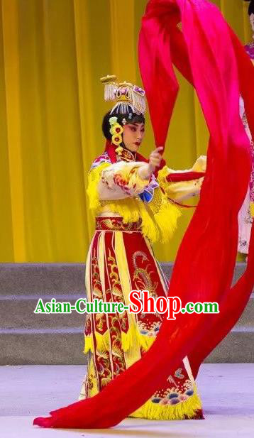 Chinese Jin Opera Actress Garment Costumes and Headdress The Lotus Lantern Traditional Shanxi Opera Hua Tan Apparels Goddess Dress