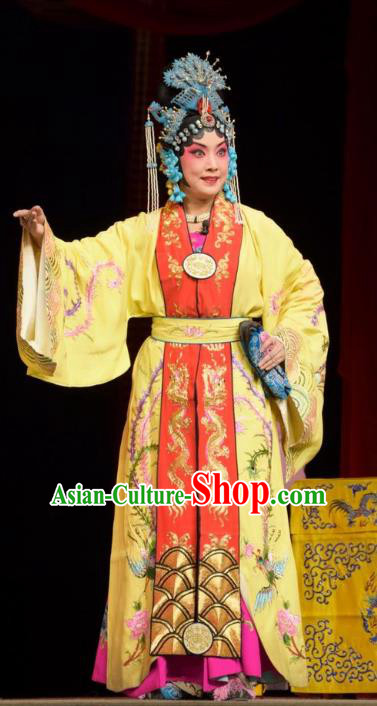 Chinese Jin Opera Diva Ma Xiuying Garment Costumes and Headdress Big Feet Empress Traditional Shanxi Opera Royal Queen Apparels Court Female Dress