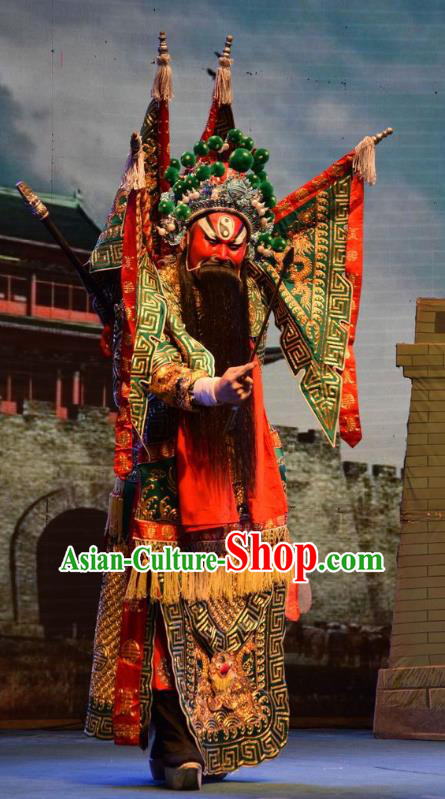 Shou Jiang Wei Chinese Shanxi Opera General Kao Apparels Costumes and Headpieces Traditional Jin Opera Garment Armor Clothing with Flags