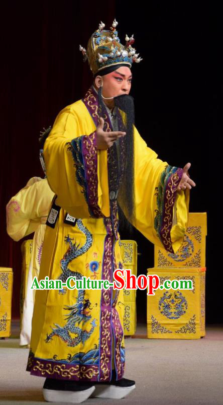 Big Feet Empress Chinese Shanxi Opera Imperator Apparels Costumes and Headpieces Traditional Jin Opera Laosheng Garment Emperor Zhu Yuanzhang Clothing