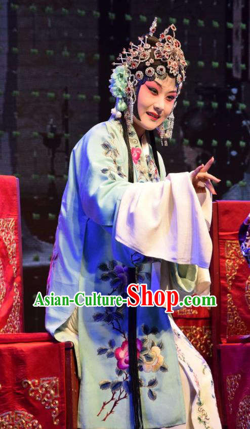 Chinese Jin Opera Actress Lu Fengying Garment Costumes and Headdress The Butterfly Chalice Traditional Shanxi Opera Hua Tan Apparels Rich Lady Dress