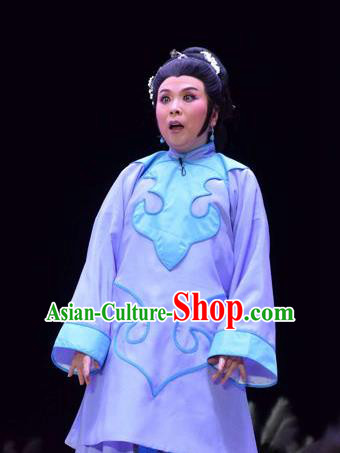 Chinese Jin Opera Elderly Female Garment Costumes and Headdress The Legend of Jin E Traditional Shanxi Opera Diva Apparels Maid Purple Dress
