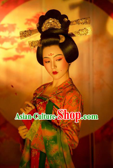 Chinese Ancient Drama Imperial Consort Dresses Hanfu Apparels Traditional Tang Dynasty Court Lady Historical Costumes and Headpieces Complete Set