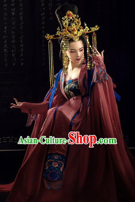 Chinese Ancient Imperial Concubine Dress Traditional Noble Woman Hanfu Apparels Tang Dynasty Historical Drama Palace Lady Replica Costumes and Headdress Complete Set