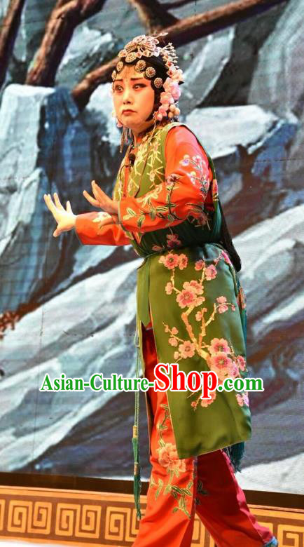 Chinese Jin Opera Maidservant Shou Chun Garment Costumes and Headdress Shi Zi Jing Feng Traditional Shanxi Opera Young Lady Apparels Xiaodan Dress