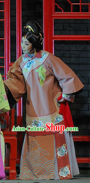 Chinese Jin Opera Young Mistress Garment Costumes and Headdress Red Lantern Traditional Shanxi Opera Actress Apparels Rich Woman Dress