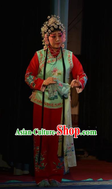 Chinese Clapper Opera Maid Lady Garment Costumes and Headdress The Crimson Palm Traditional Bangzi Opera Servant Girl Apparels Xiaodan Dress