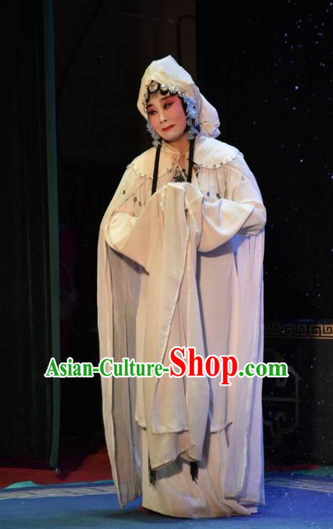 Chinese Clapper Opera Diva Wang Qianjin Garment Costumes and Headdress The Crimson Palm Traditional Bangzi Opera Actress Apparels Distress Maiden Dress