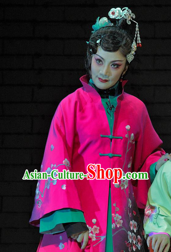 Chinese Jin Opera Rich Consort Garment Costumes and Headdress Red Lantern Traditional Shanxi Opera Actress Apparels Young Mistress Dress