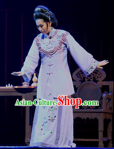 Chinese Shandong Opera Young Mistress Garment Costumes and Headdress You Bai Chuan Traditional Lu Opera Actress Apparels Dame Purple Dress