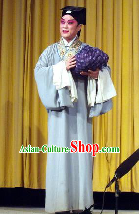 Pao Bian Jing Chinese Qu Opera Young Male Apparels Costumes and Headpieces Traditional Henan Opera Xiaosheng Garment Scholar Zhang Chengyu Clothing