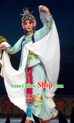 Chinese Henan Opera Hua Tan Dou Qiaojie Garment Costumes and Headdress Pao Bian Jing Traditional Qu Opera Actress Apparels Young Beauty Dress